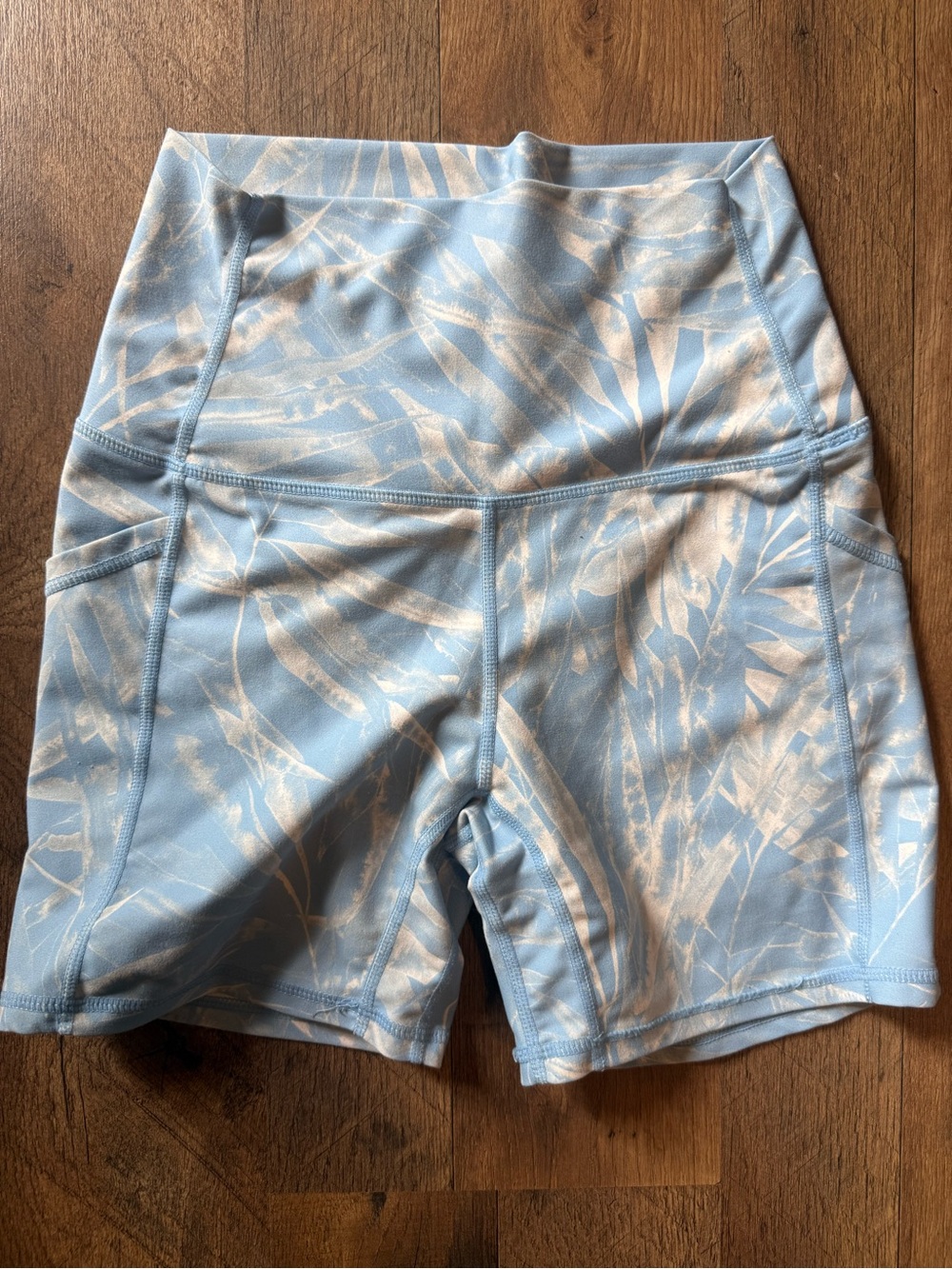High-Waist Light Blue Printed Women’s Active Shorts